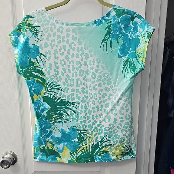 Ruby Rd. Aqua and Lime Floral Kids Tee - Picture 3 of 6